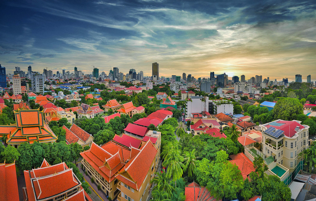 The skyline of Phnom Penh, capital of Cambodia.